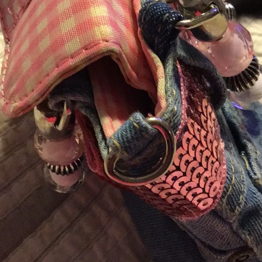 Purse Small Blue Jean Denim Purse with Jewel Handles